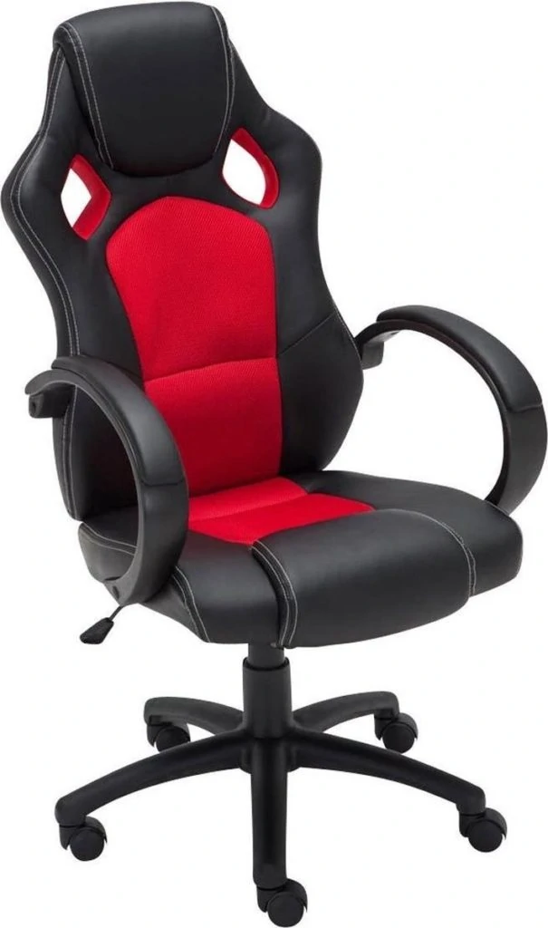 Gamingstoel, rood met zwart, vooraanzicht
