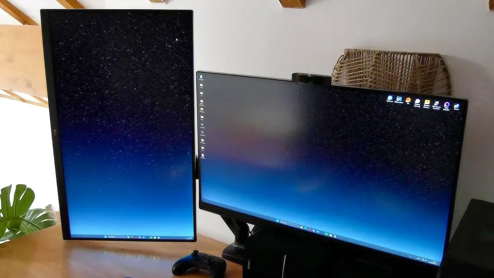 verticale en horizontale platte monitor naast elkaar