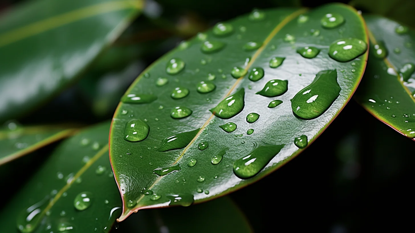 close-up van een blad met regendruppels