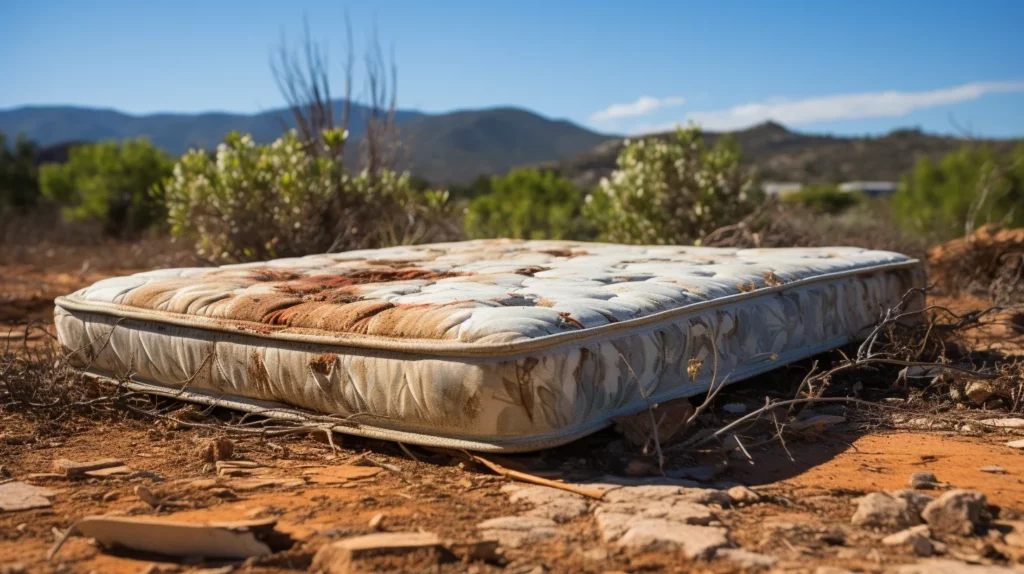 verlaten en vervuild matras in woestijn