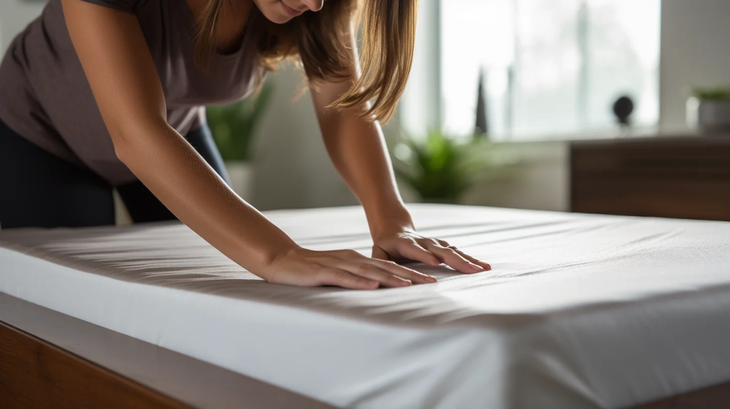 vrouw legt handen op matras